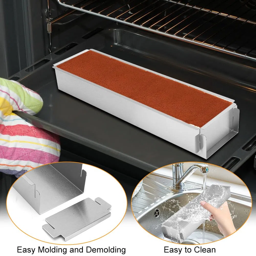 Yuragim Stampo per tiramisù con coperchio, regolabile, rettangolare, con coperchio in acciaio inox, per dolci e decorazioni natalizie, per la preparazione di torte, pane, toast tiramisù