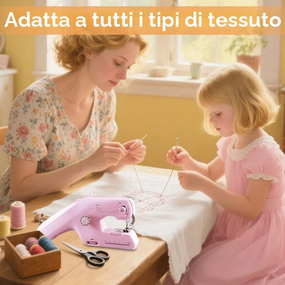 Mini macchina da cucire a mano, macchina elettrica portatile a doppio filo, macchina da cucire a mano con accessori per cucire, strumenti di cucito elettrici per principianti fai da te tende