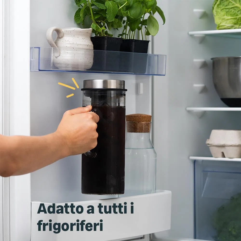 SILBERTHAL Caraffa in vetro e acciaio inossidabile, filtro a maglia fine rimovibile, 1,3 litri, brocca per acqua infusa e fredda Brew e tè ghiacciati