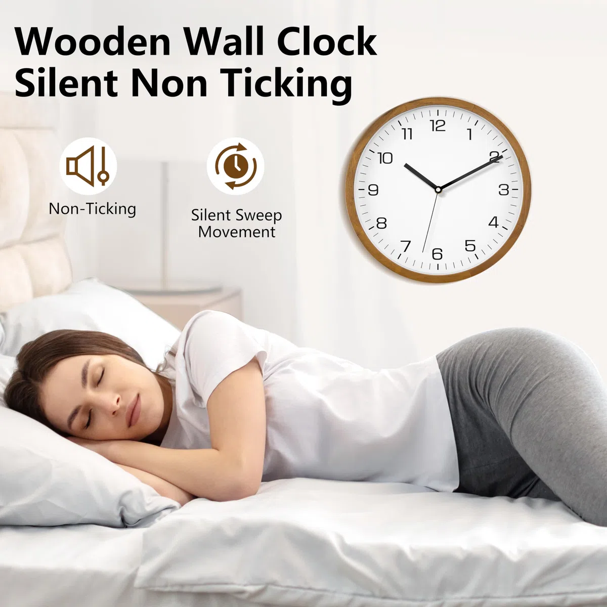Foxtop Orologio da Parete in Legno Massello 30 cm Senza Ticchettio - Orologio Silenzioso Moderno con Cornice in Legno per Camera da Letto, Cucina, Soggiorno, Ufficio e Scuola