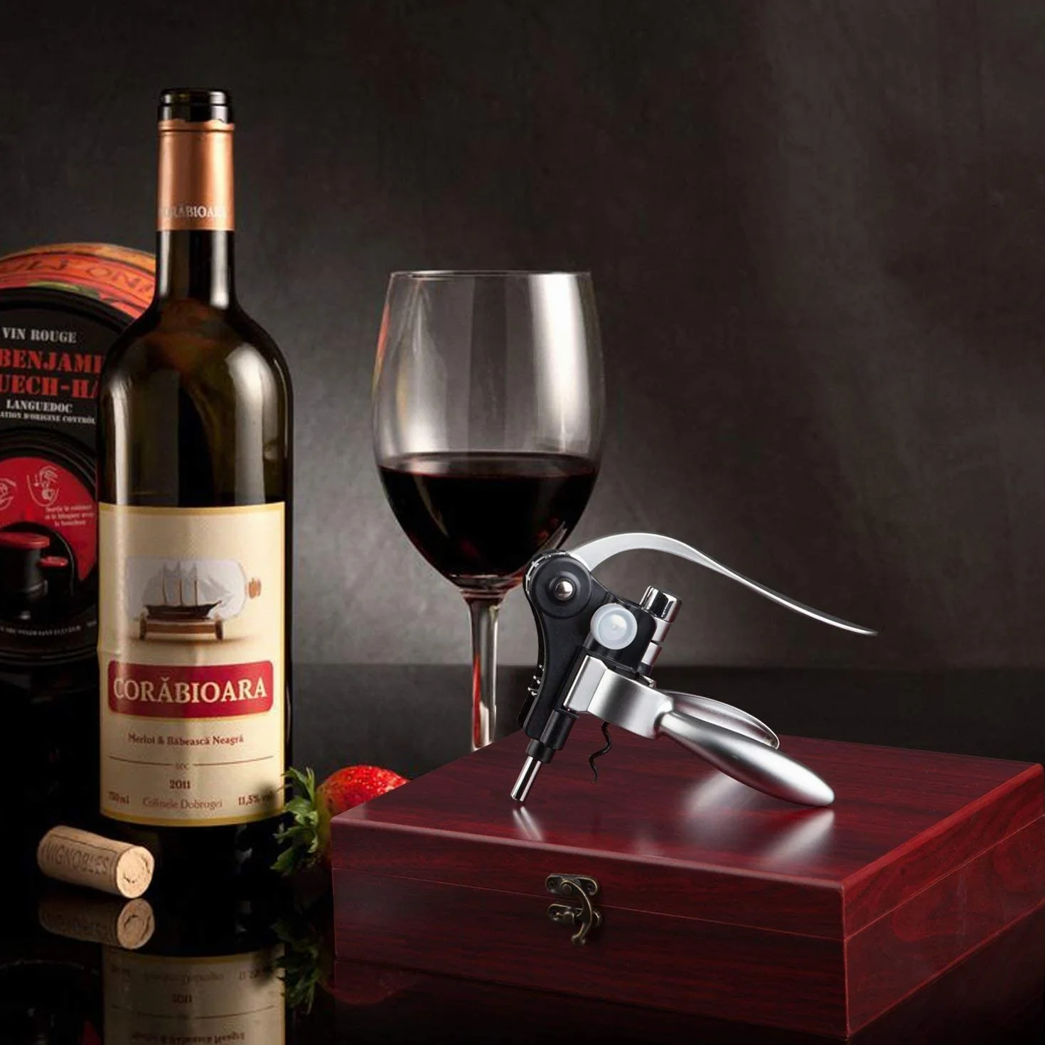 Set di cavatappi per Vino, con Confezione Regalo, Taglia-Pellicola e apribottiglie, Anello salvagoccia, Tappo per Vino, apribottiglie, Set Regalo per Uomini