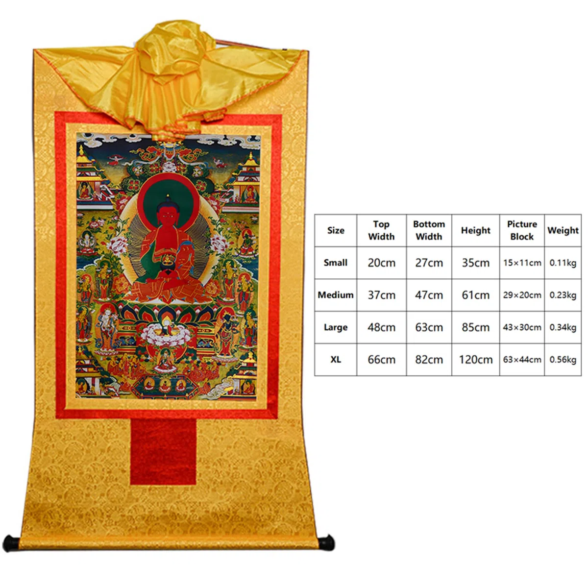 Gandhanra Thangka Tibetano - Amitabha Terra Pura Thangka - Elysium del Buddhismo - Arazzo di Buddha a Stampa Dorata per Decorazione Zen, Meditazione, Rilassamento Spirituale e Pace