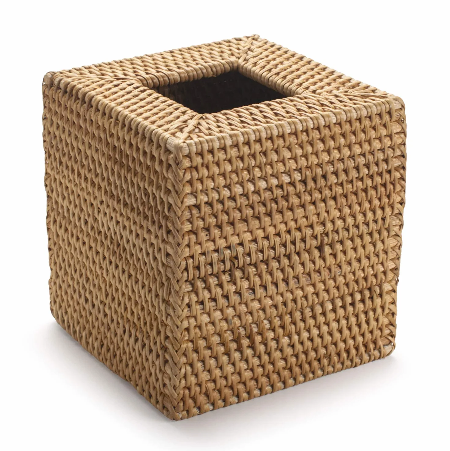 Scatola per fazzoletti in Rattan Quadrato, Scatola per Salviette in Vimini per Casa Ufficio Bagno,14,5 x 14,5 X 14,5 cm, Giallo