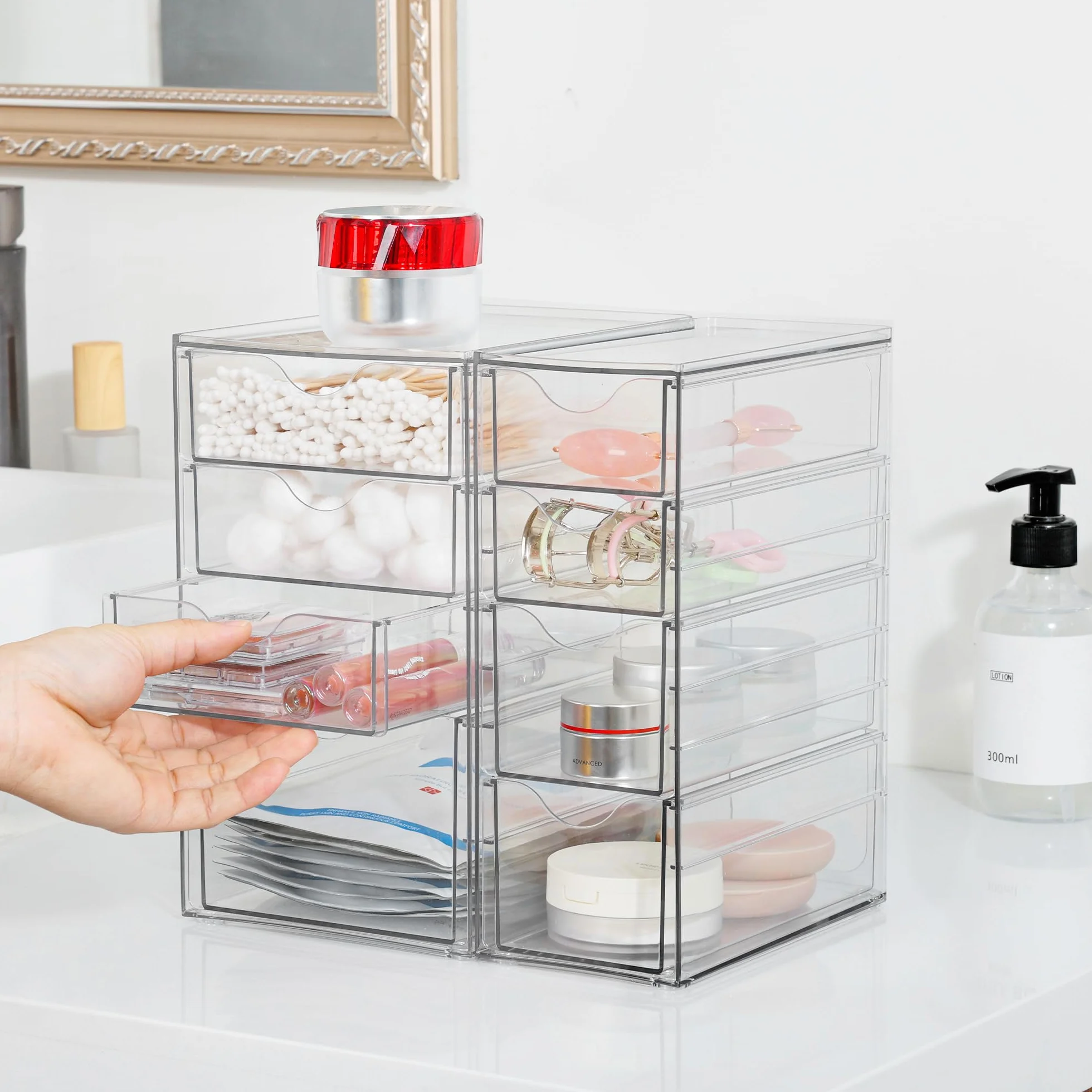 Vtopmart Organizer da scrivania con 8 cassetti, organizer da ufficio, organizer trasparente per desk per ufficio, artigianato, trucco, penne