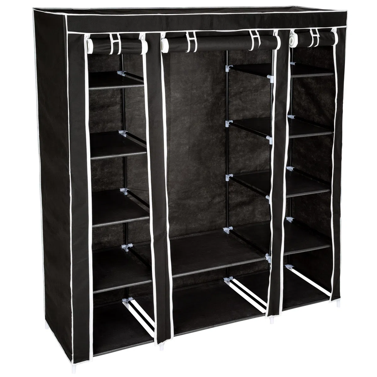 TecTake Armadio guardaroba pieghevole cabina in tessuto e asta appendiabiti | 12 scomparti | 150 x 175 x 45 cm | -disponibile in diversi colori- (Nero | no. 402528)