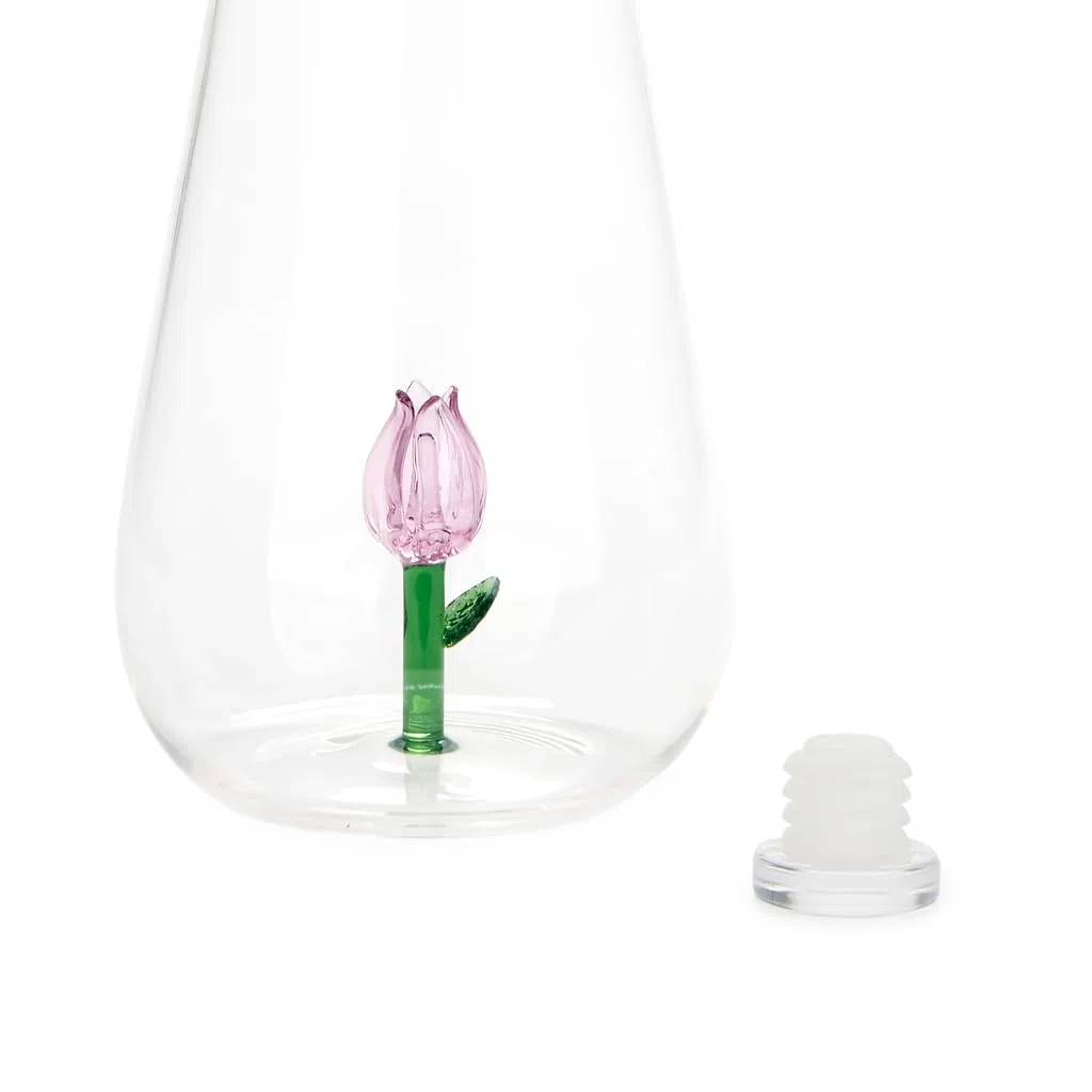 Balvi Bottiglia Botanical Tulip Colore Rosa Fatto a Mano in borosilicato Vetro 1 L