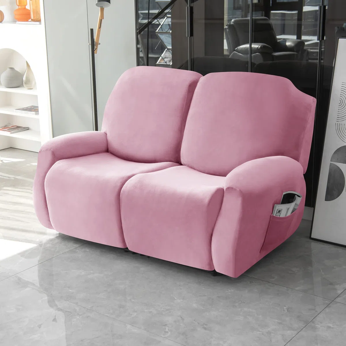 Copripoltrona relax in velluto for 2 posti, copripoltrona elasticizzata reclinabile 6 pezzi, copridivano copridivano proteggi mobili for soggiorno(Rose)