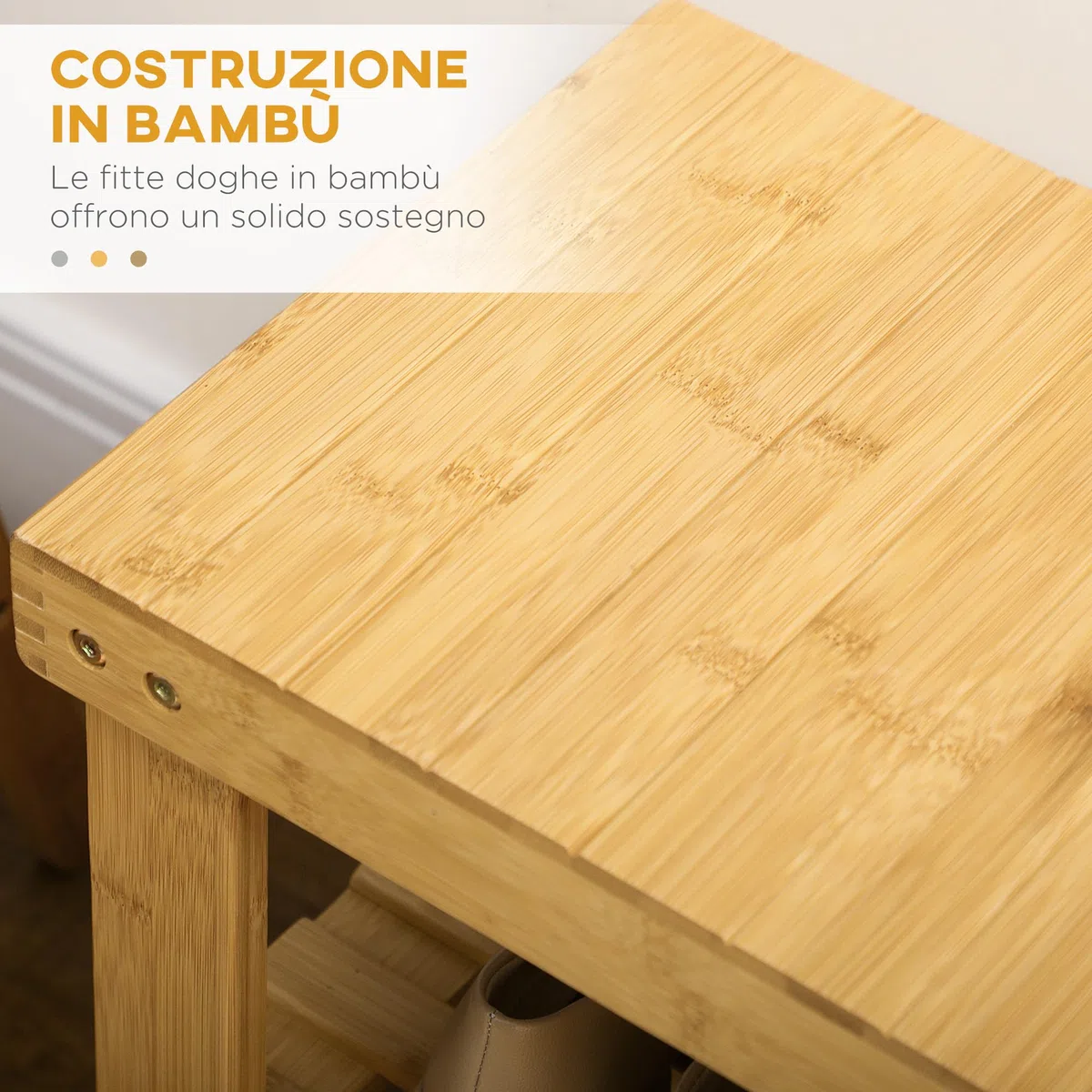 HOMCOM Panca Scarpiera da Ingresso a 3 Livelli in Bambù, Scarpiera con Seduta per 6 Paia di Scarpe, Scaffale per Scarpe a Doghe, Portaoggetti, per Ingresso, Soggiorno, Corridoio, 70x28x45 cm, Naturale