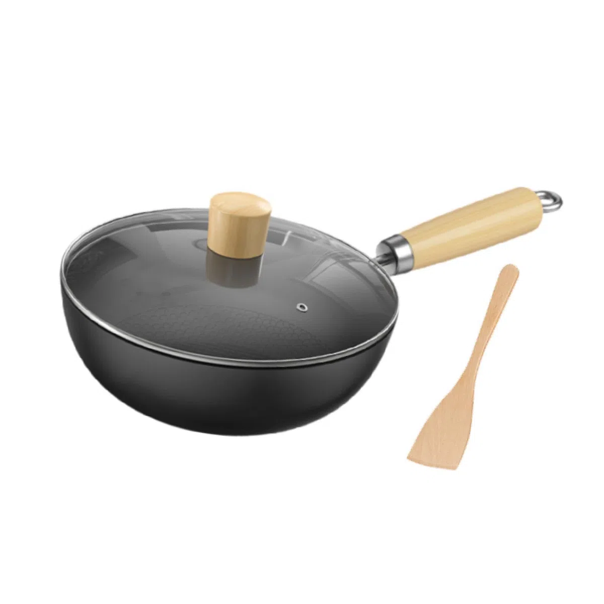Sharplace Wok Pan Flat Botthy Piatto Multifunzionale Da 7 Pollici di Ferro Wok Senza Rivestire Pane Friggi per Cucina, con Coperchio