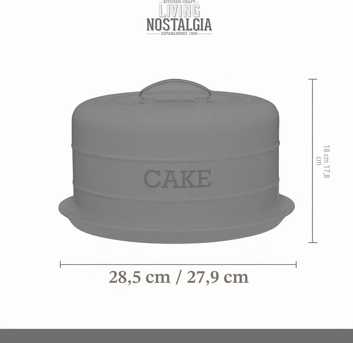 Kitchen Craft Living Nostalgia - Contenitore Metallico per Torta, a Tenuta ermetica, 28,5 x 18 cm Grigio