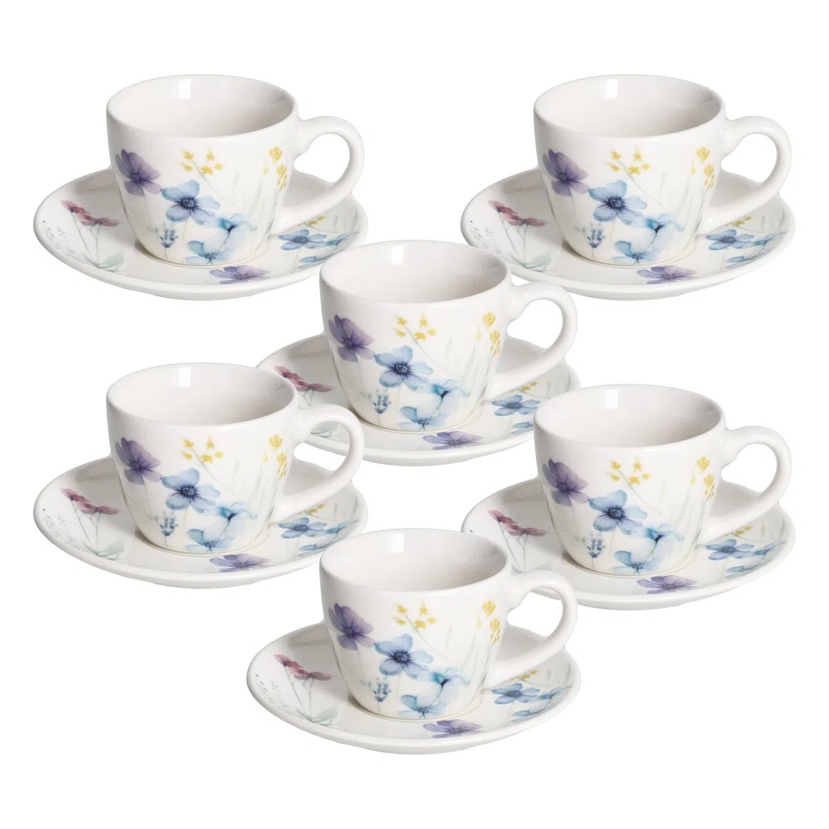 Tognana Florenne, confezione 6 tazze caffè con piatto, New Bone China, multicolor