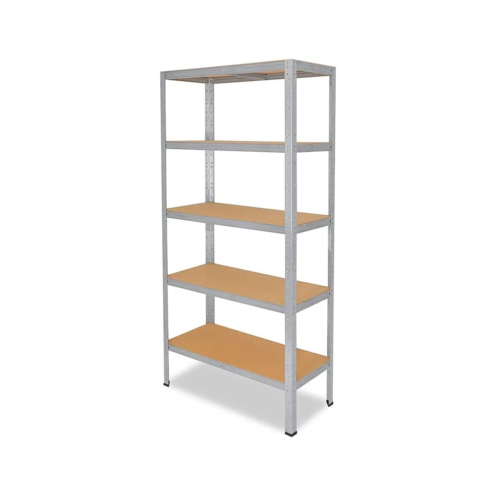 Scaffale in metallo 4 e 5 ripiani per carichi pesanti zincato per garage per ripostiglio, per officina | Scaffale con ripiani MDF | Montaggio ad incastro | (180X60X30)
