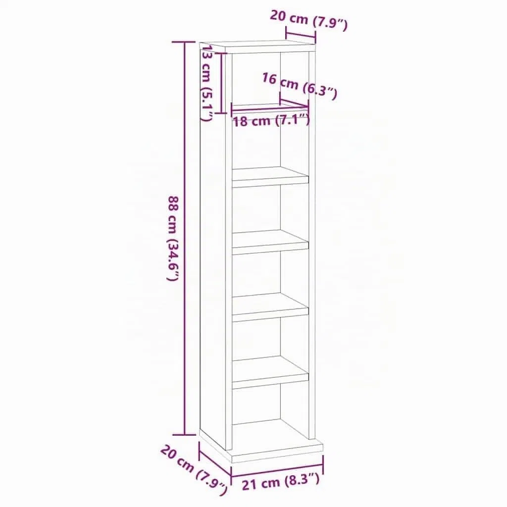 vidaXL Armadio a Mensola per CD, Mobile di immagazzinaggio per Ufficio Casa, Bianco Lucido, 21x20x88 cm, stoccaggio, in Legno di Ingegneria