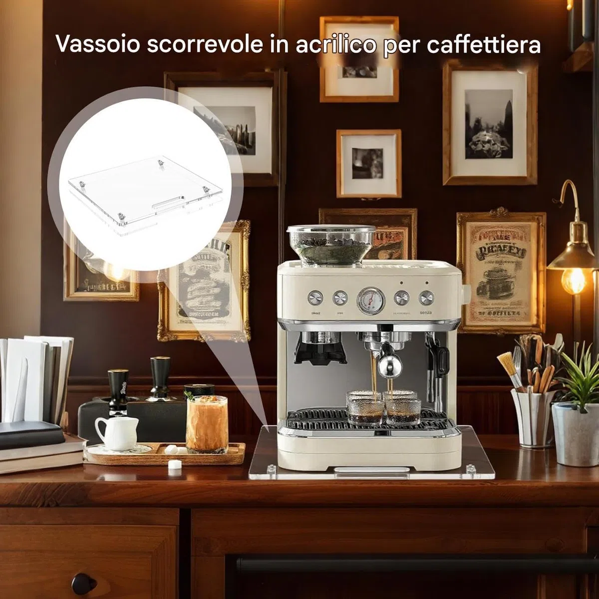 Vassoio Scorrevole Per Elettrodomestici Cucina - Vassoio Elettrodomestici In Acrilico Con Rotelle Gomma | Piano Con Rotelle 36x33 Cm Organizzatore Per Da Cucina