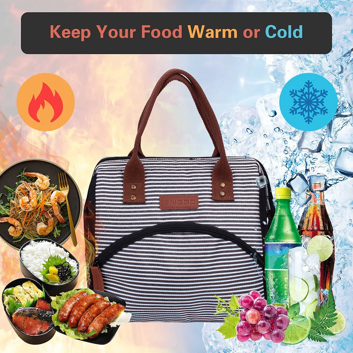 Borsa Termica, ANGGO Frigorifero Isotermico per Portare Frutta, Borsa Termica con Rivestimento in Plastica Isolante Termico, Ideale per Spiaggia, Picnic, Barbecue, Bambino, Donna