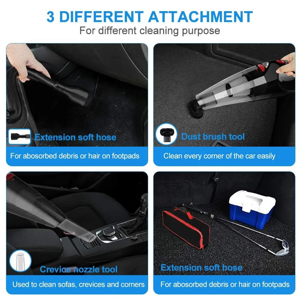 RIKIN Aspirapolvere per Auto 8500PA 120W Aspirabriciole Portatile 3 in 1 Aspirapolvere Potente con Luce LED a Mano Basso Rumore Aspirabriciole con Filtro HEPA in Acciaio Inossidabile Umido e Secco