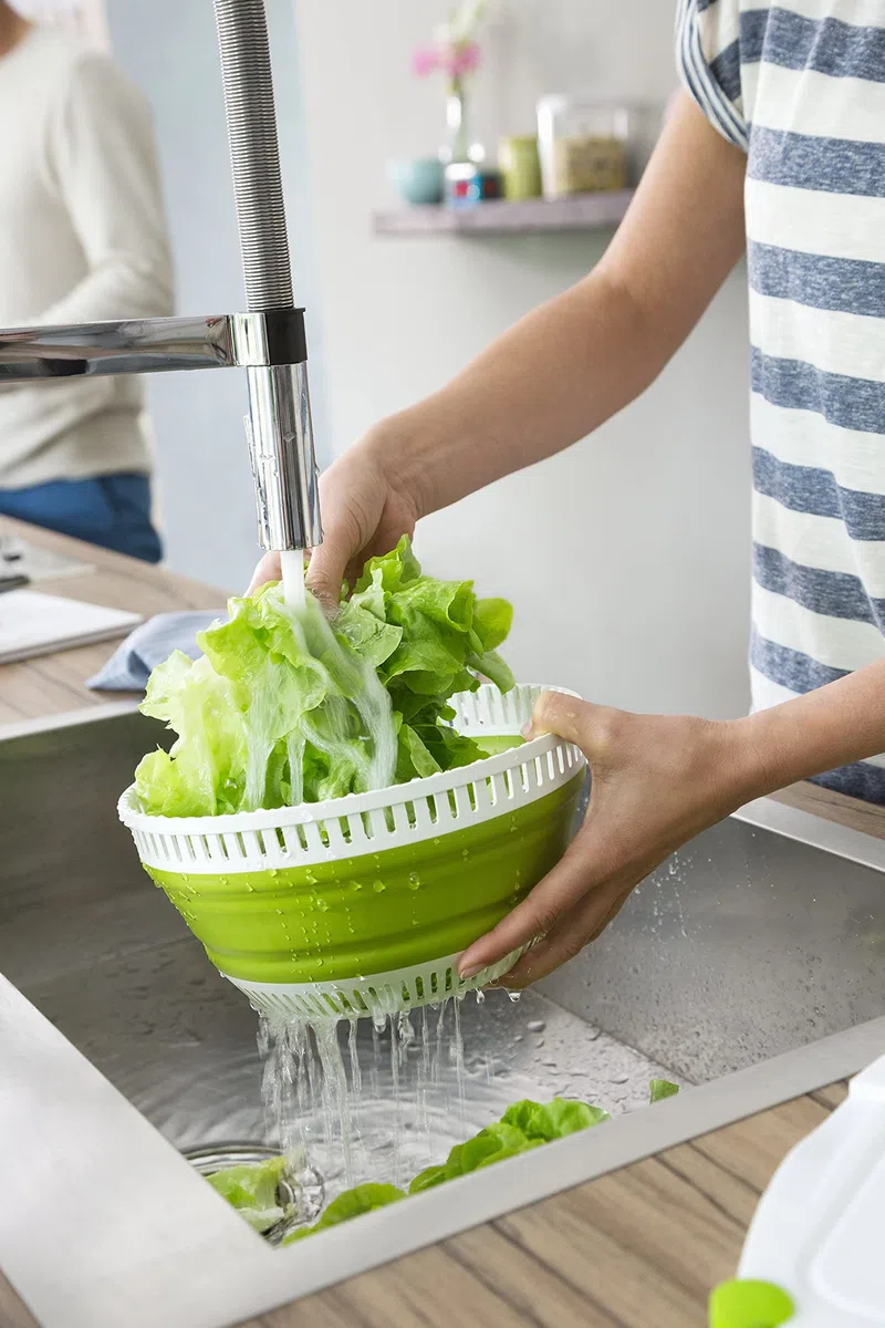Emsa Basic Centrifuga Pieghevole Insalata, 4 l, in Plastica/Silicone, Trasparente/Verde
