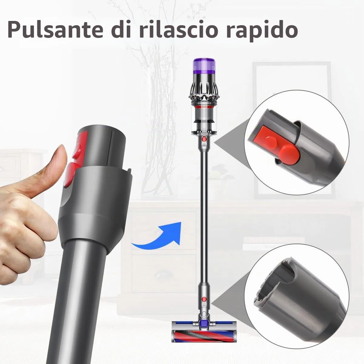 Tubo Prolunga di Ricambio per Dyson V12 Detect Slim Aspirapolvere, Tubo Telescopica Asta Rigida 74cm - nero