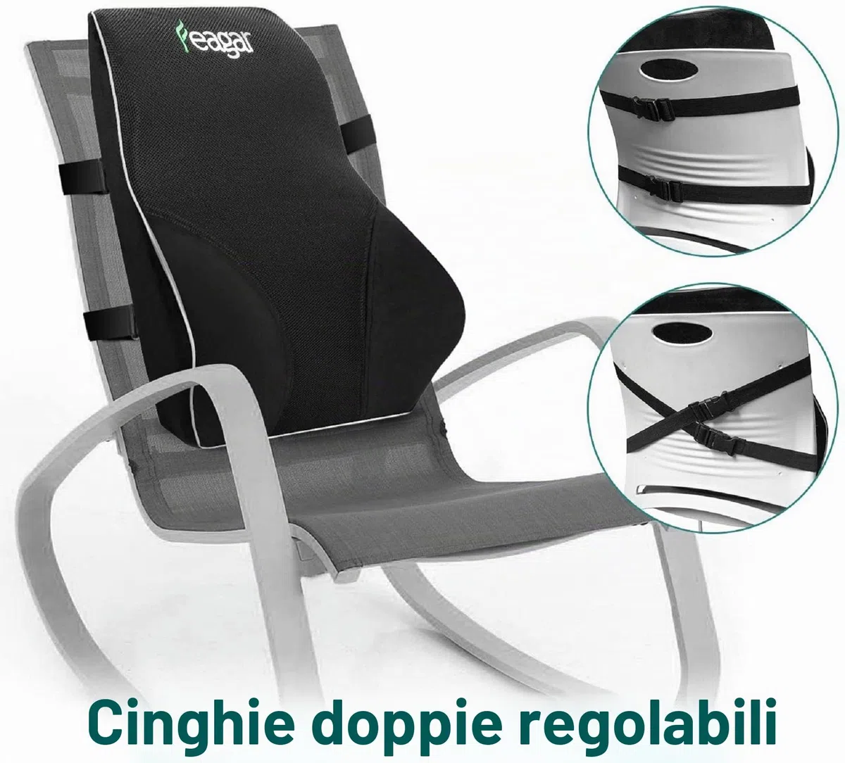 Feagar Cuscino Lombare, Postura, Schiena per Auto Ufficio Divano Sedia a Rotelle, con Rivestimento Removibile e Lavabile, Cinghie Regolabili, Nero