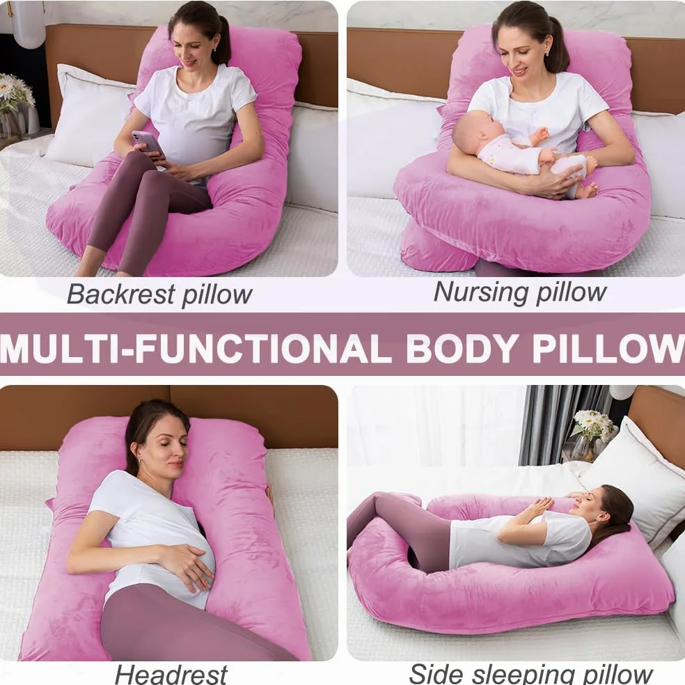 Cuscino gravidanza in memory foam triturato per dormire, cuscino maternità per donne incinte, supporto addominale, corpo intero a forma di U (memory foam, viola chiaro)