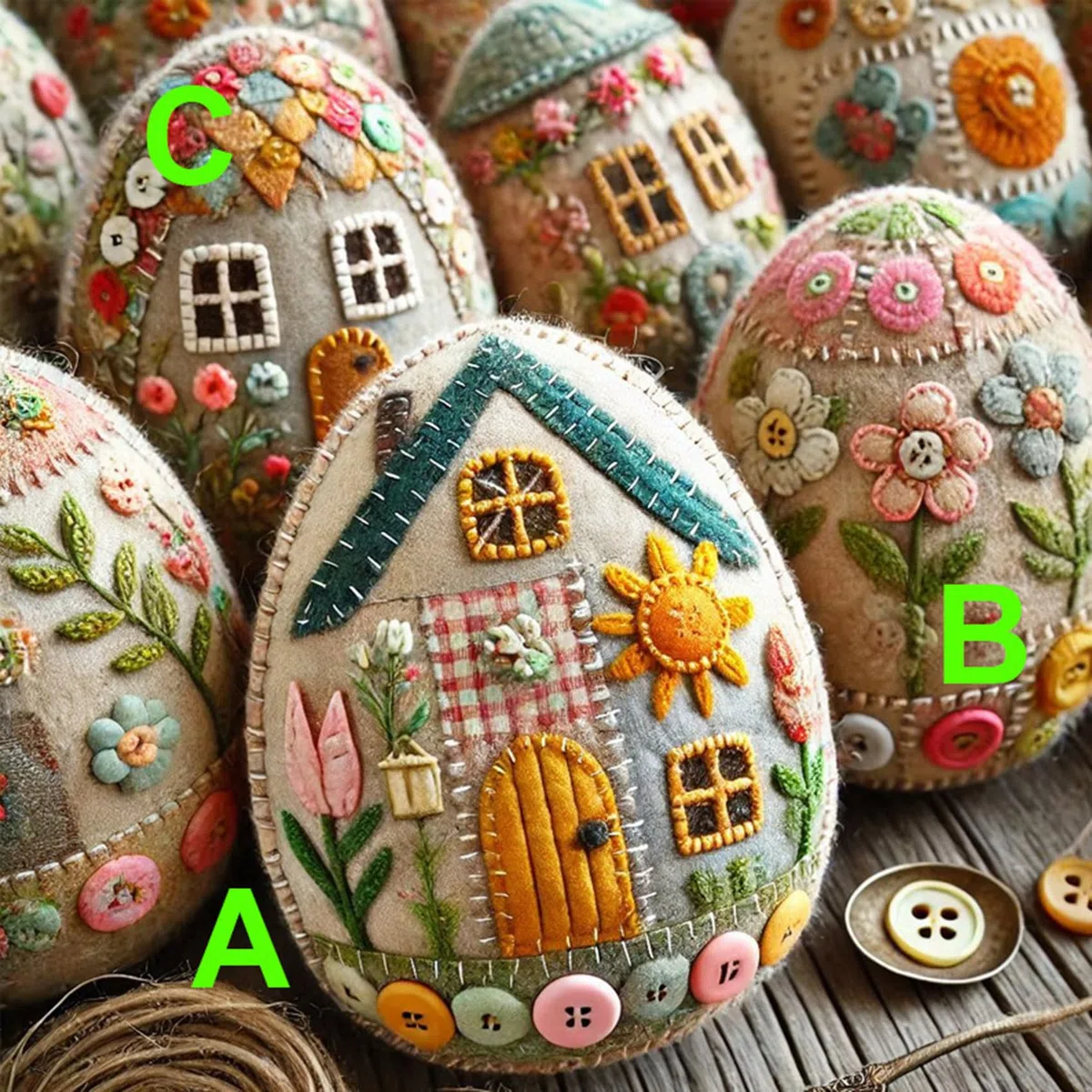 Generico Patchwork Felt Egg House DIY Kit, DIY Patchwork Felt Egg House Chick Craft Kit, Handmade Embroidered Easter (B+D)