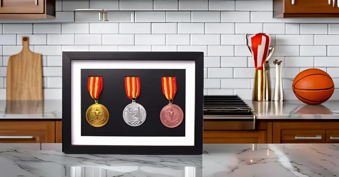 Scatola per medaglie in legno massello, espositore in legno per medaglie e badge d'onore, contenitore per medaglie di maratona, tre medaglie in una cornice nera, cornice 3D profonda per esporre