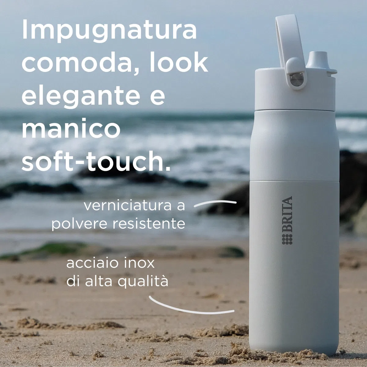 BRITA LARQ Essential - Borraccia (1 l), in acciaio inox, isolamento a doppia parete (24 ore freddo), con cannuccia e manico rimovibile Soft Touch, lavabile in lavastoviglie
