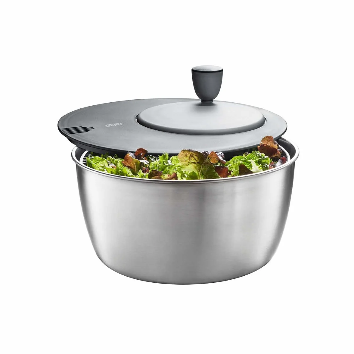 GEFU GF28180 - Centrifuga per insalata, Ø 25 cm, H 17,2 cm, 3 litri, argento