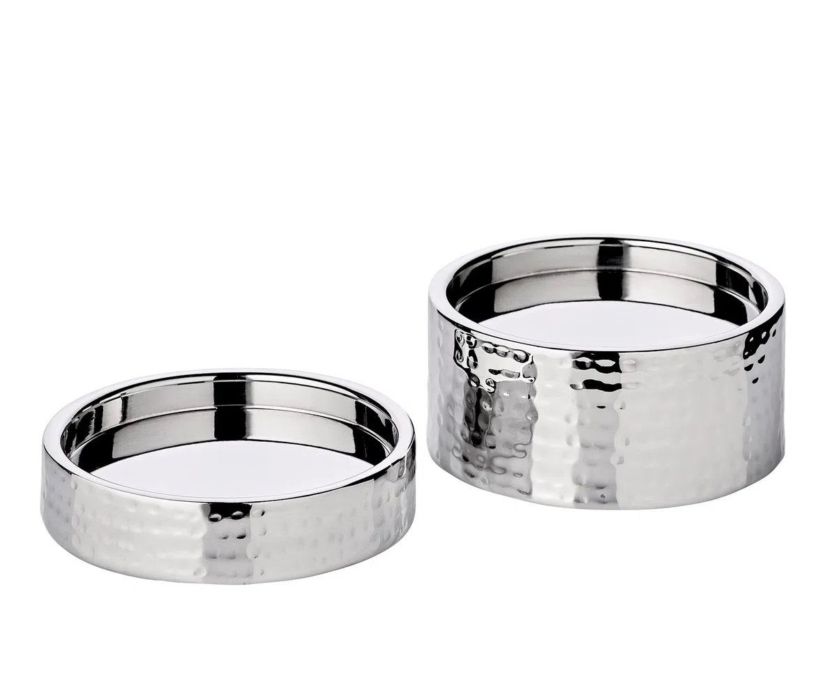 EDZARD Set di 2 portacandele Luca, in acciaio INOX martellato lucidato a specchio, diametro 11,5 cm, altezza 2,5 cm e 5 cm, per candele a colonna Ø 10 cm, ideali per la candela permanente Cornelius