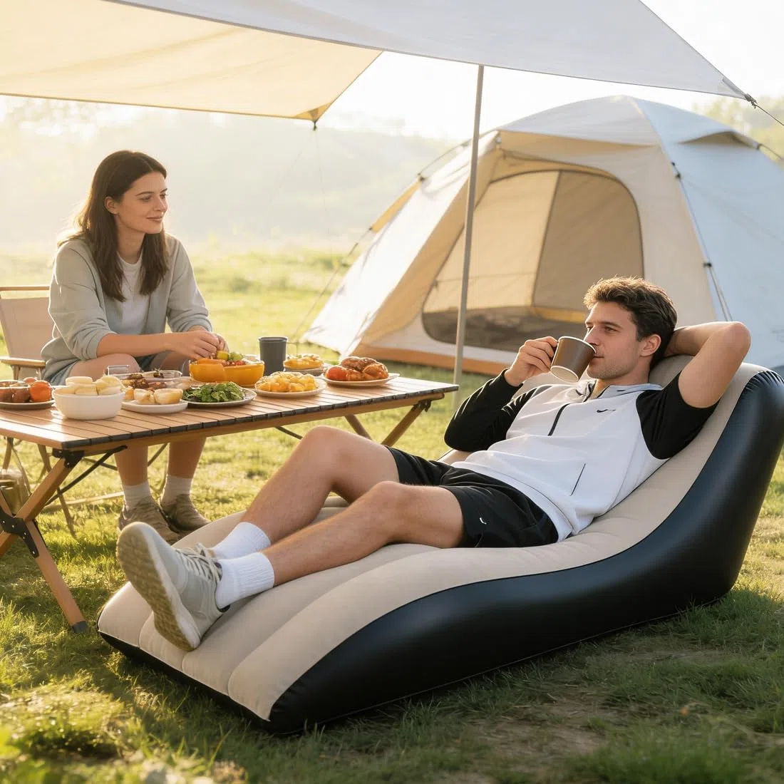 LOMUG Divano gonfiabile, 155 x 86 x 67 cm, per esterni, campeggio, impermeabile, gonfiabile, portatile, con pompa ad aria, per interni ed esterni, campeggio, spiaggia, parco