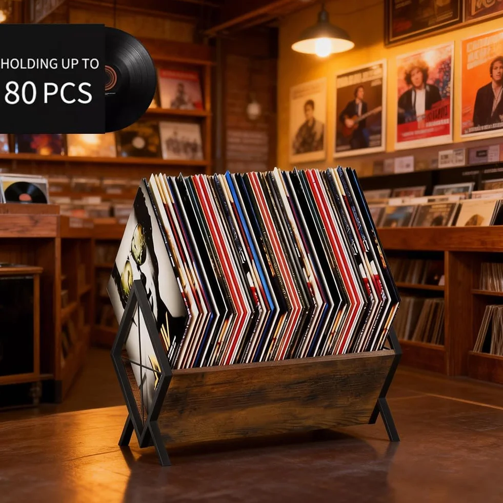 Supporto per Dischi in Vinile Porta Vinili, 80 LP Supporto per Dischi in Metallo Porta Vinile Scaffale, Organizer per Dischi in Viniles, CD, Riviste, Libri, Documenti, Espositore Vinili