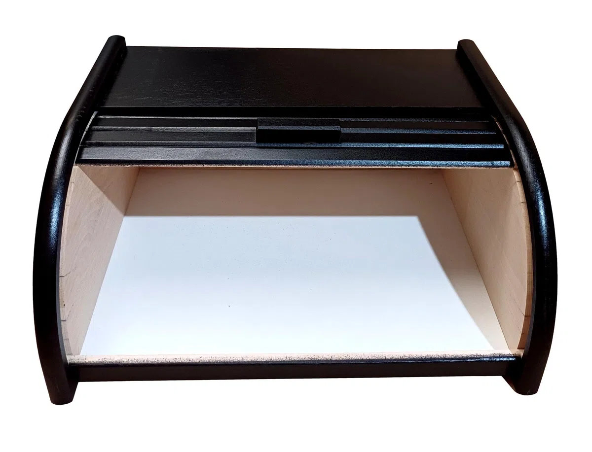 Contenitore per il pane in legno con chiusura a serranda per conservare il pane in cucina, Legno, Black, large