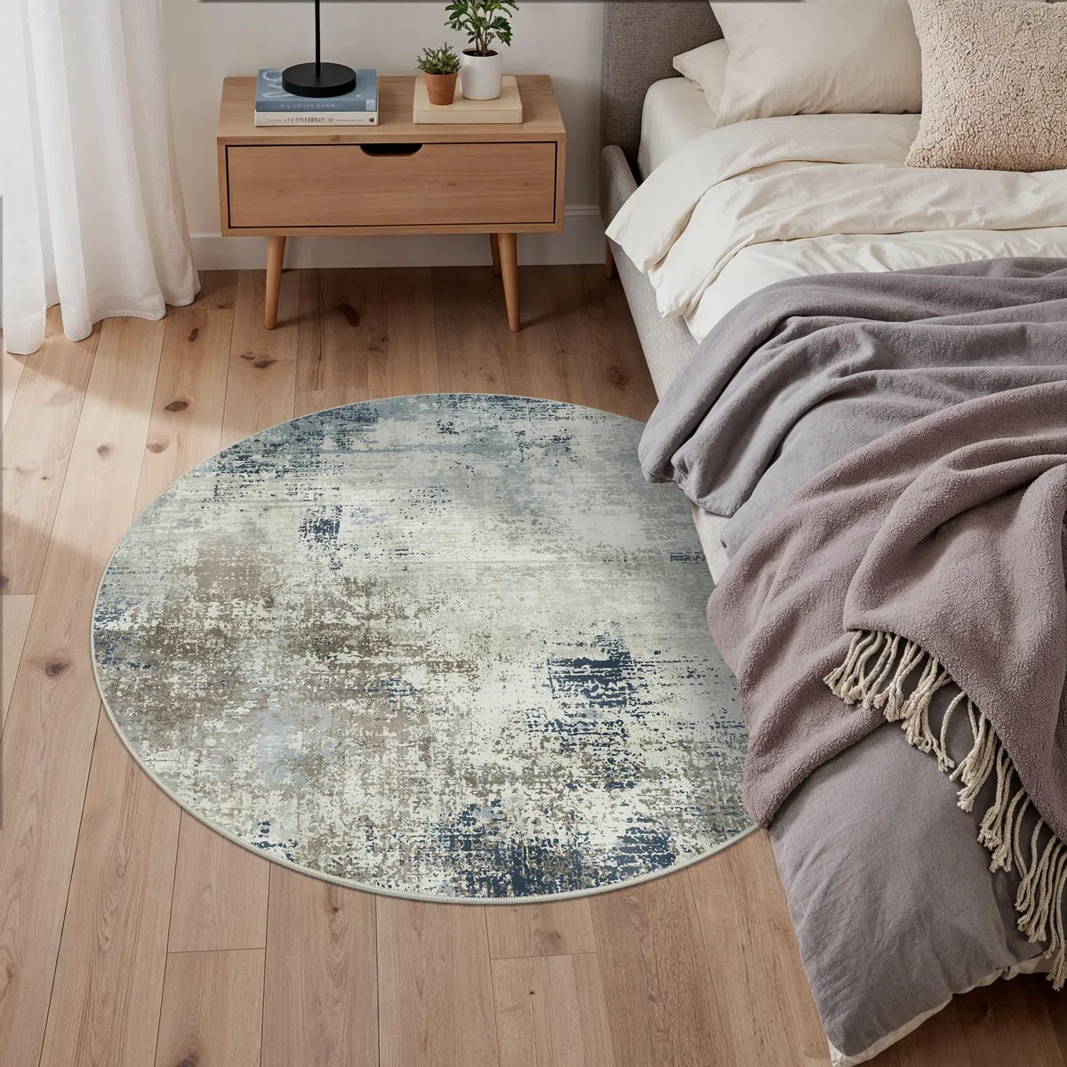 BEIMO Tappeto Salotto R135cm, Moderno Pelo Corto Antiscivolo, Lavabile in Lavatrice con Fondo in Tessuto Non Tessuto, Tappeto Astratto per Camera, Soggiorno, Scendiletto, Blu Inchiostro