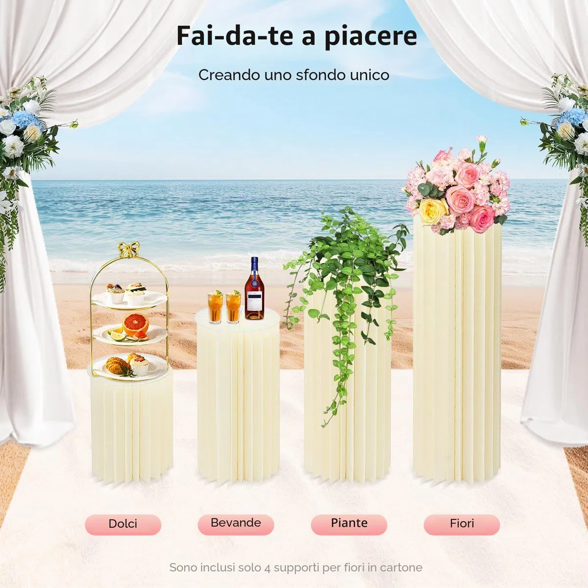 4 colonne di cartone per fiori, pieghevole, a forma di cilindro, con colonne di carta, pieghevole, per fidanzamento, compleanno, decorazione da tavolo, matrimoni