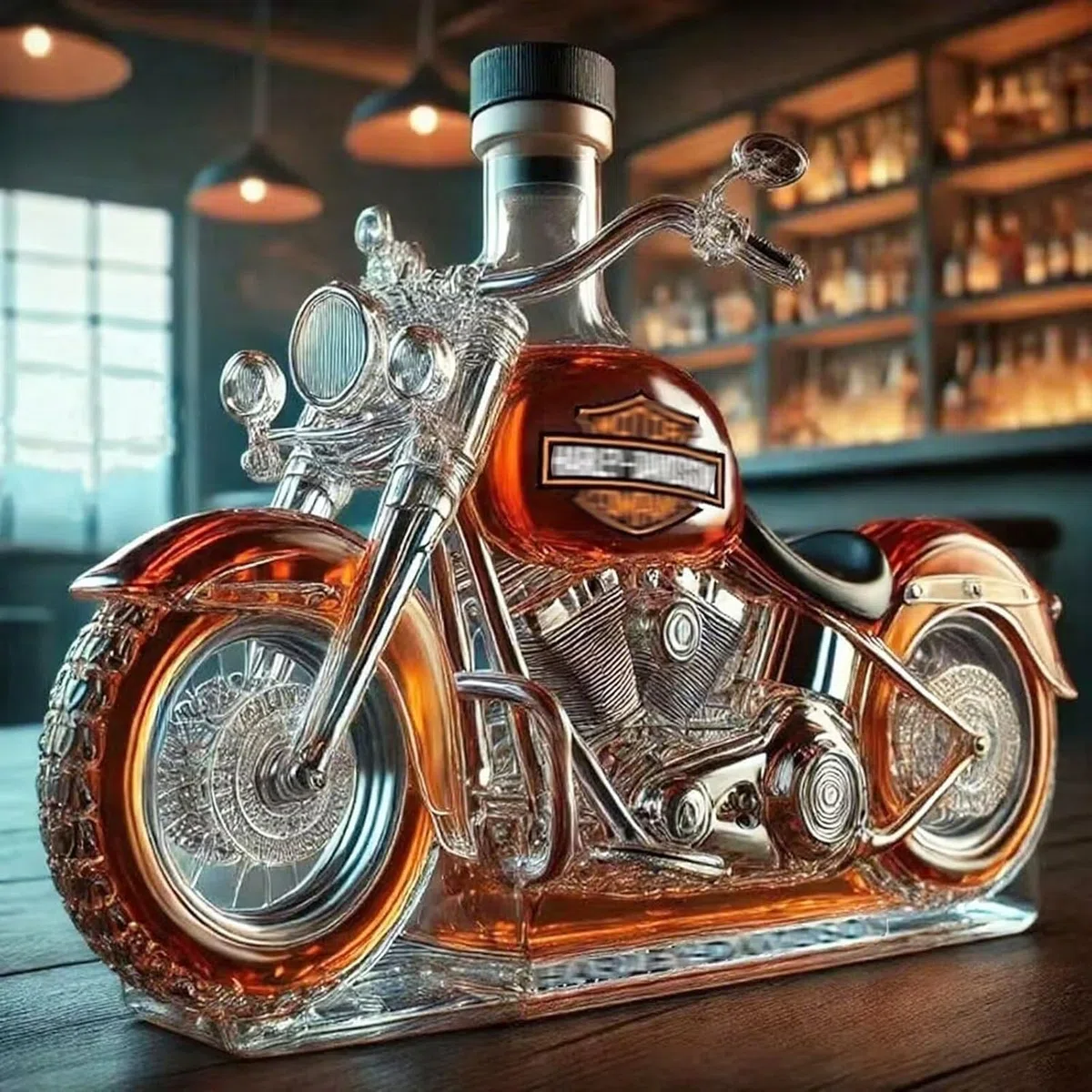 Decanter 3D Whiskey, vetro soffiato a mano, bottiglia di liquori, decorazione bar (moto)