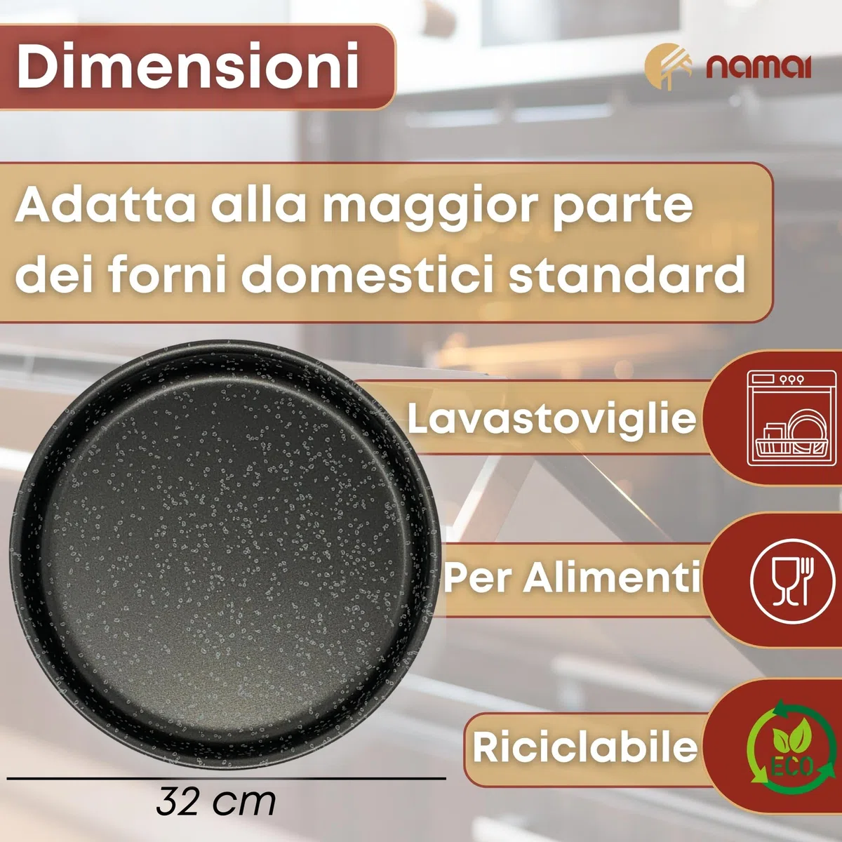 NAMAI - Set 3 Teglie Per Pizza, 32CM Diametro, Alluminio Antiaderente, Adatte In Lavastoviglie, Effetto Pietra, Teglia Forno, Made In Italy (SET TEGLIE PIZZA, SET 3 TEGLIE)