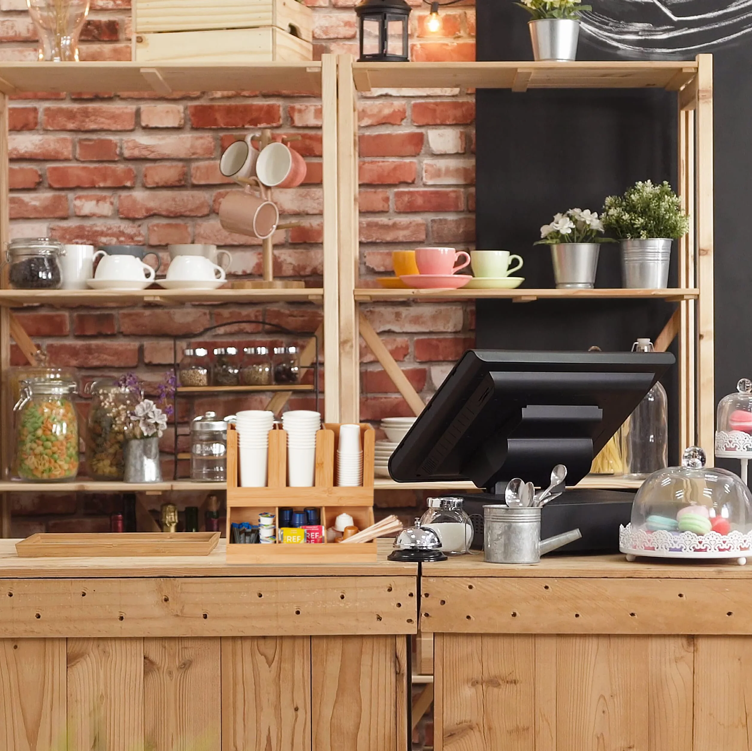 Relaxdays Organizzatore Porta Bicchieri, 6 Scomparti, Organizer 6 Scomparti per Caffetteria, 29,5x34,5x17 cm, Naturale