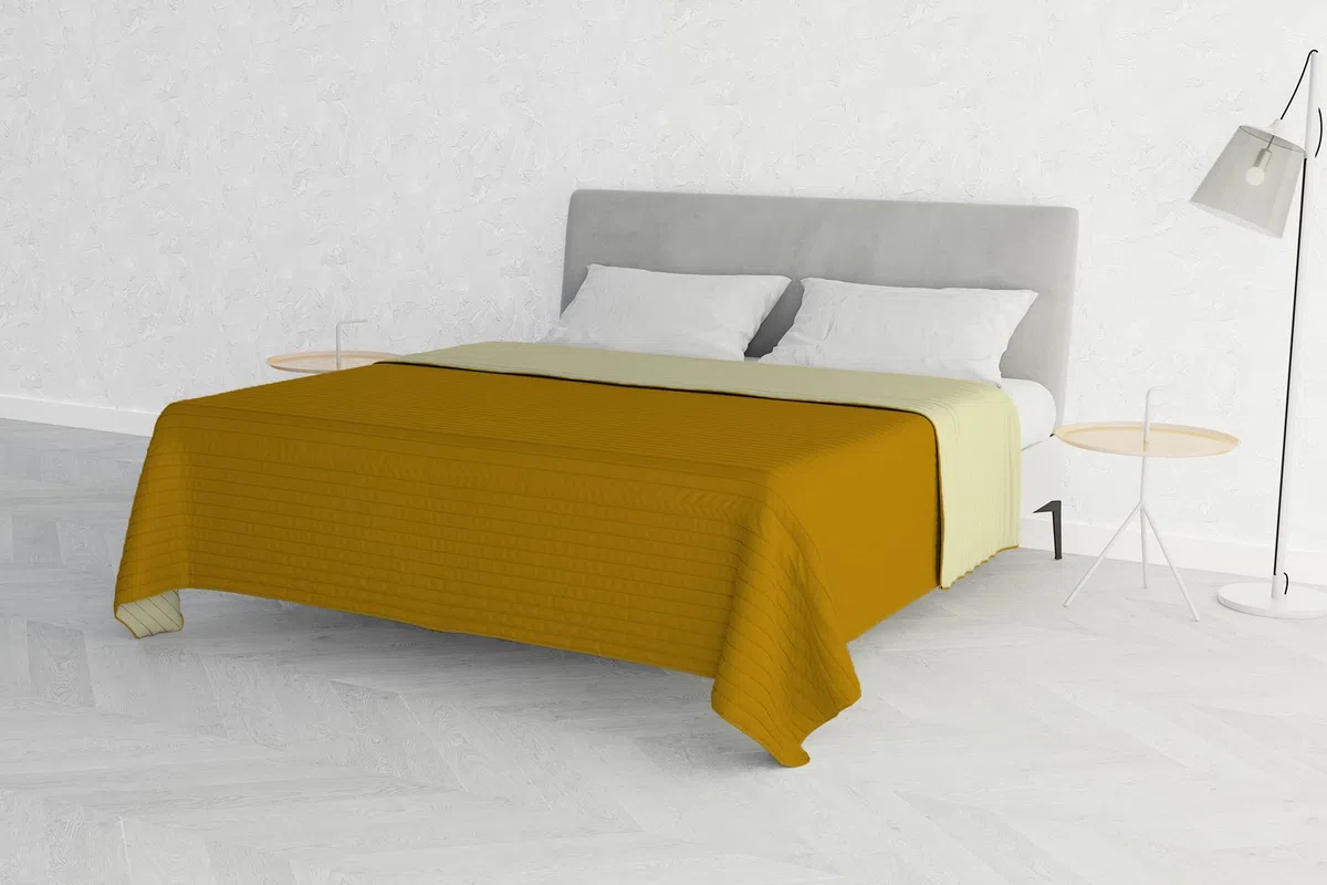 Italian Bed Linen Trapuntino estivo SUMMER in microfibra, Senape/Crema, Matrimoniale 250x250cm
