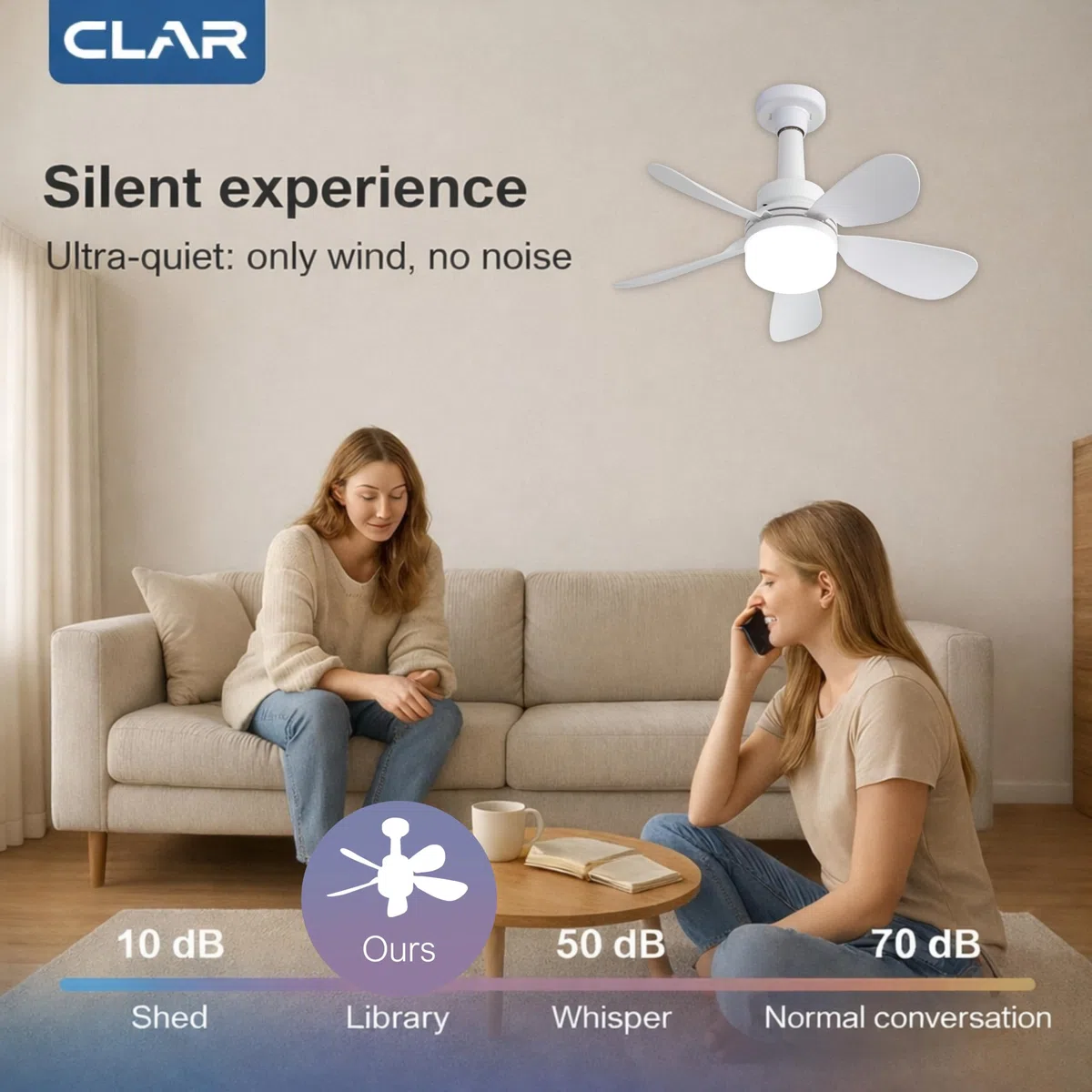 CLAR Ventilatore da Soffitto con Luce, Ventilatore a Soffitto con Luce, Ceiling Fan with Light and Remote Control, Ventilatori con Telecomando