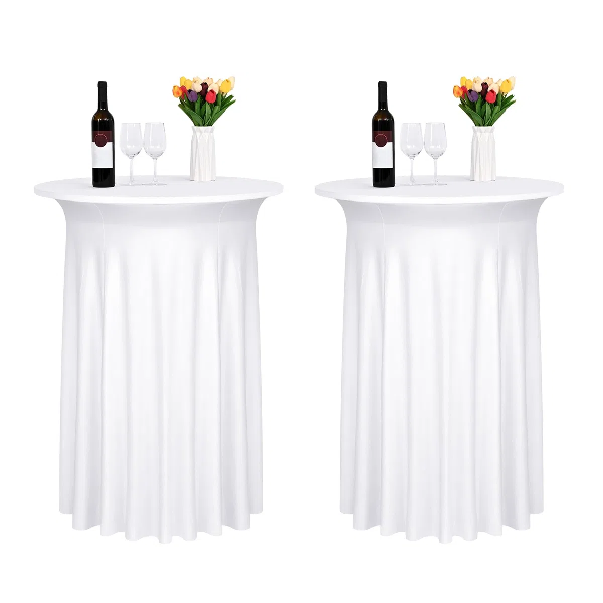 2 Confezioni di tovaglia da cocktail in spandex bianco, gonna corta, tavola rotonda alta tovaglia elastica set, tovaglia da cocktail ondulata per ricevimenti nuziali (32 "x43)