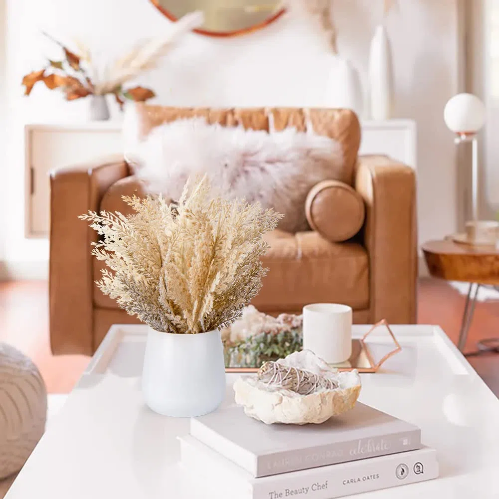 Pampas artificiale con vaso incluso, bouquet di fiori artificiali, soffici piume finte di flora per la casa, decorazioni boho per tavoli da matrimonio, pampas essiccata beige