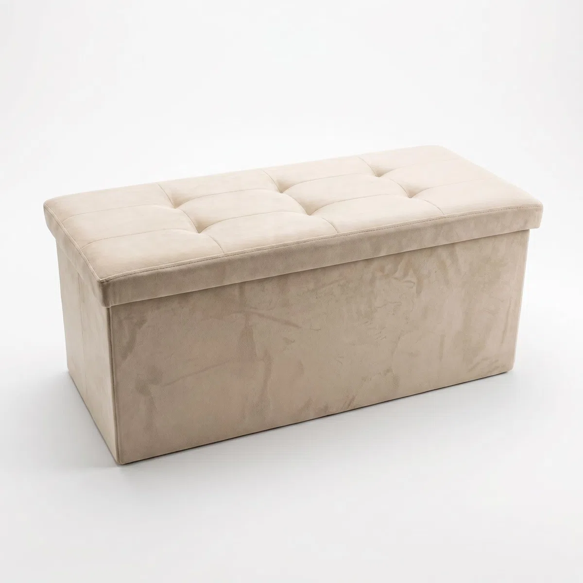 INTRECCI Pouf Contenitore, Panca per Sedersi Effetto Velluto, Rettangolare, 76x34x34 cm, Imbottito, Versatile, Facile da Pulire. Colore: Crema