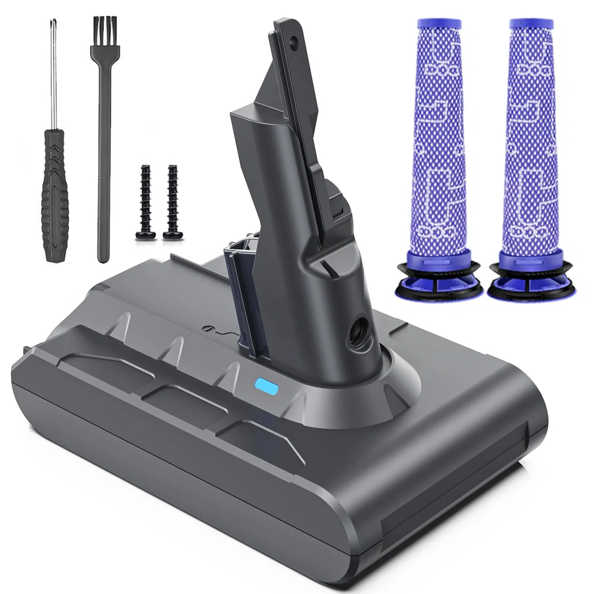 Keenstone Batteria per Dyson V7, 8000mAh 21.6V con Filtri 2PCS, Adatto per SV11 Trigger V7 Allergy Animal Motorhead Pro Car + Boat Fluffy Mattres Aspirapolvere