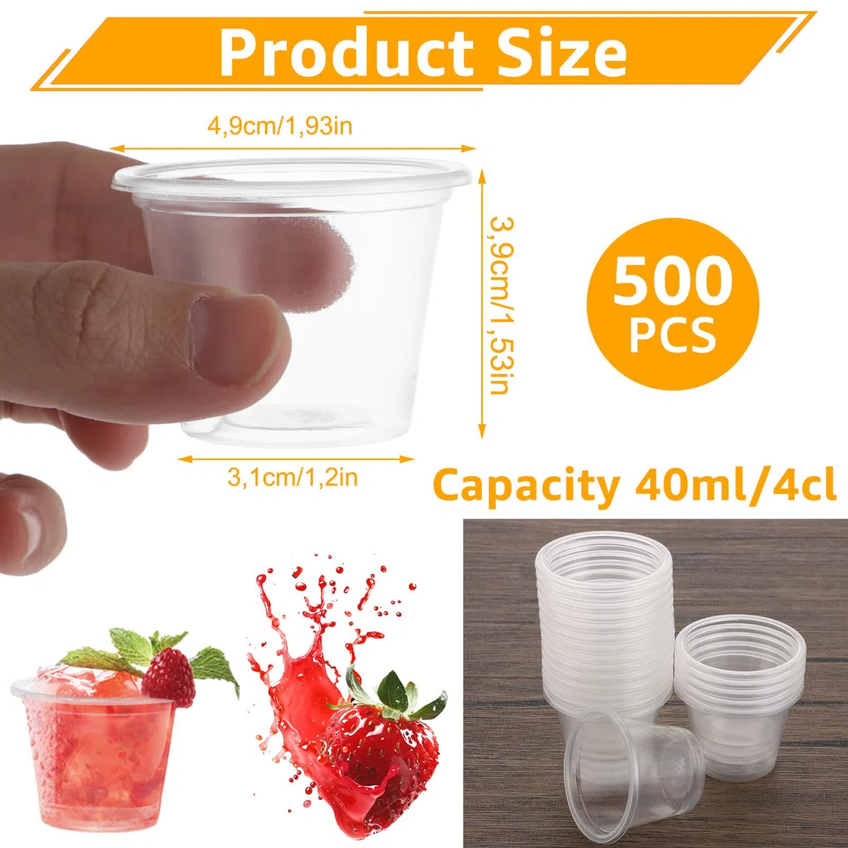 WOPPLXY 500 bicchieri da liquore in plastica, 40 ml/4 cl, trasparenti, riutilizzabili, in plastica, per feste, riunioni, matrimoni, feste di Natale e negozio