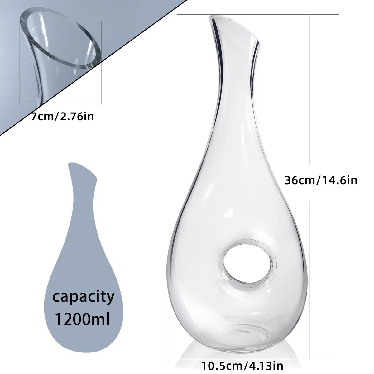 Decanter per vino rosso, 1,2 l, decanter per vino, senza piombo, fatto a mano, per gli amanti del vino rosso