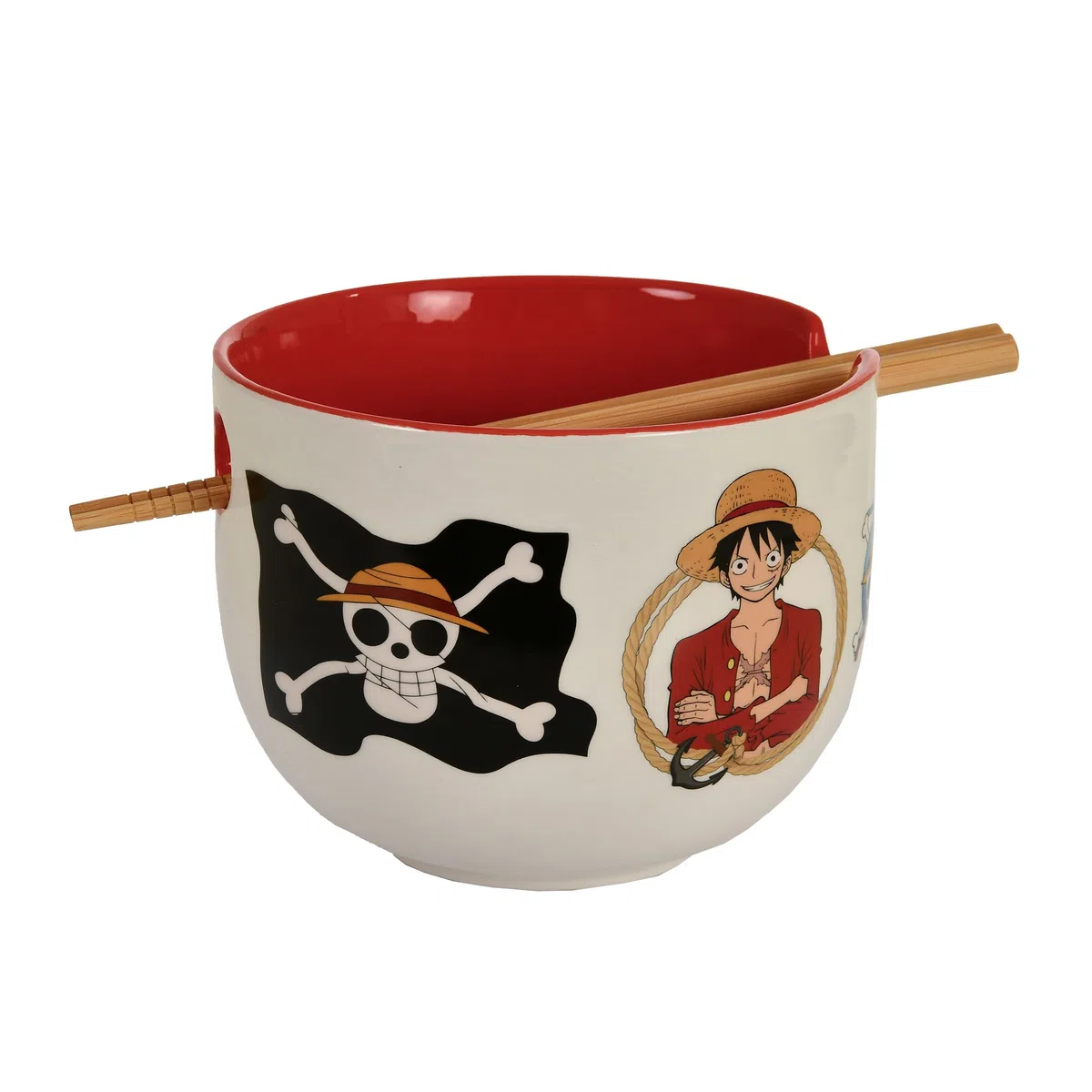 Elbenwald - One Piece - Scimmia D. Luffy ramen, ciotola con bastoncini da cucina 500 ml, ceramica bianca
