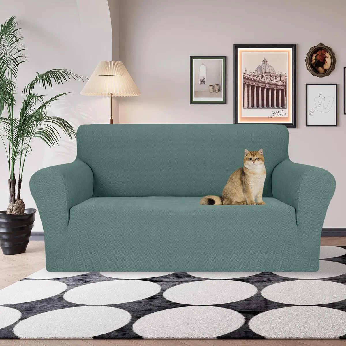 Ystyle Copridivano 2 Posti Con Braccioli, Super Elasticizzato Fodera Divano, Copridivani Antigraffio Gatto Antiscivolo Antimacchia, Universale Moderno Sofa Cover Lavabile, Verde