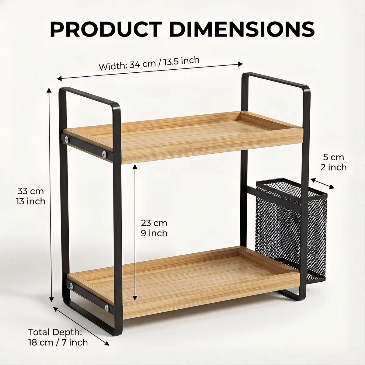 LEMIKKLE Organizer per il piano di lavoro del bagno, vassoio per profumo e organizer per cosmetici, organizer per la cura della pelle con cestino, organizer per bagno, cucina, comò, WOOD RACK-01