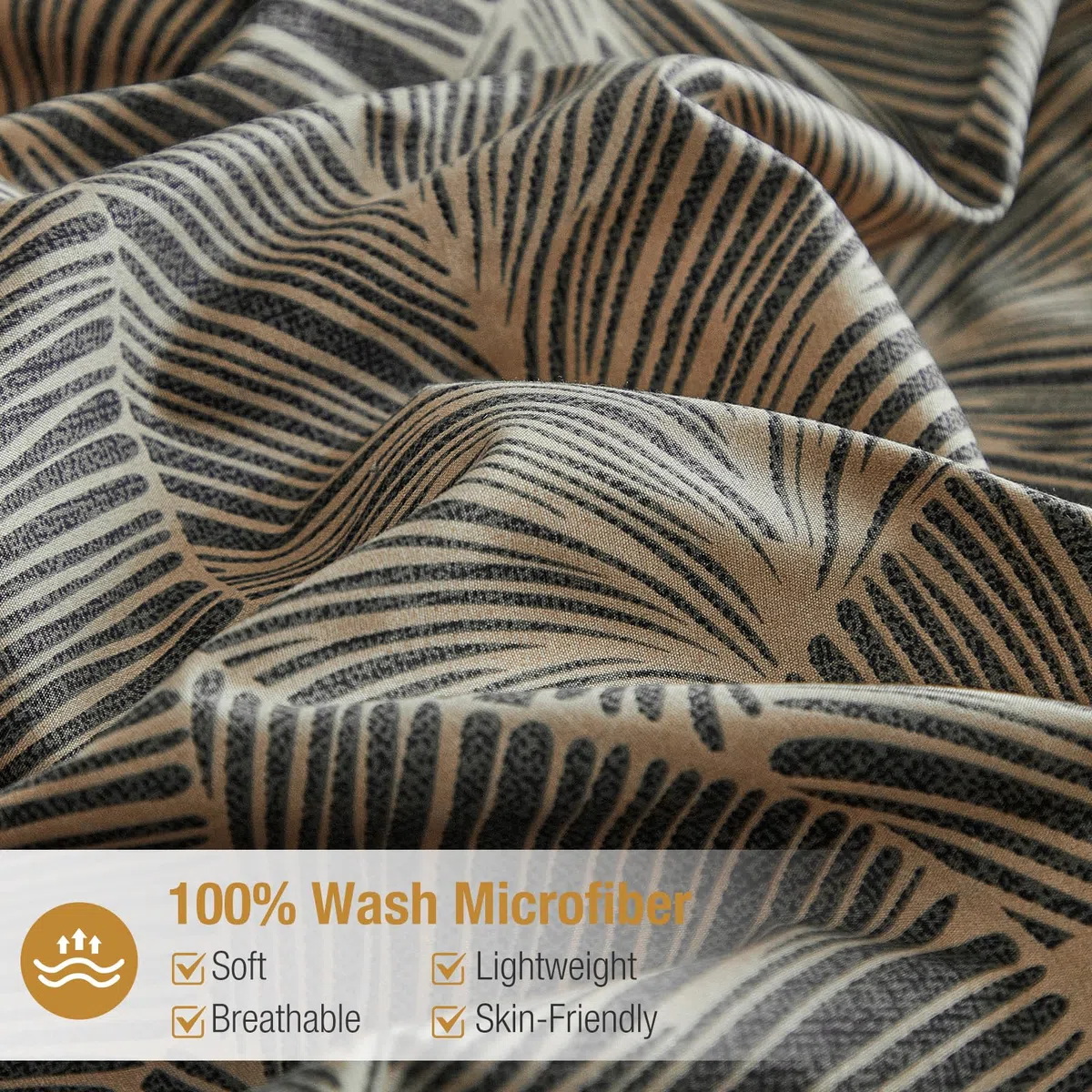Tokokimo Set di biancheria da letto super king size, motivo con foglie tropicali, in morbida microfibra, estivo, 260 x 220 cm, con 2 federe, cachi/tropicale
