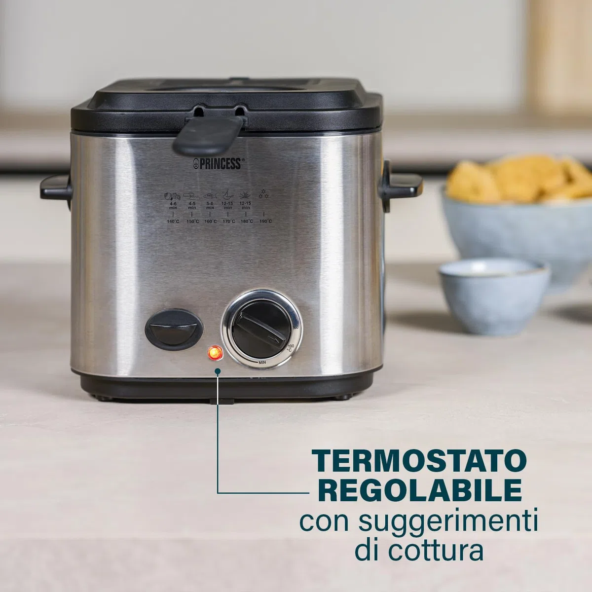 Princess Mini Friggitrice & Fonduta – 1,2 L – Con 6 forchette da fonduta – Riscaldamento rapido – Filtro antiodore – 840 W – 182611